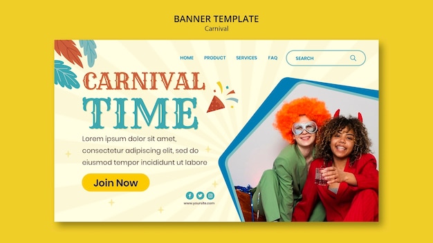 PSD gratuito modello di pagina di destinazione dell'intrattenimento di carnevale