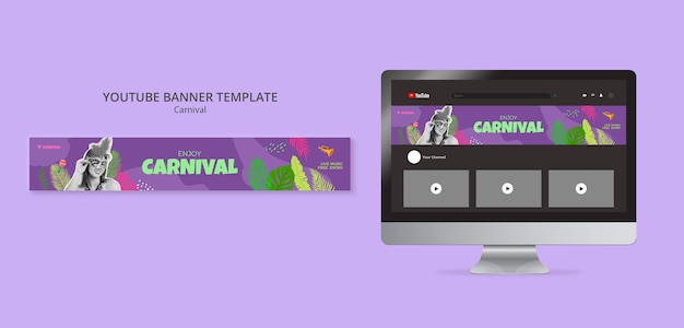 PSD gratuito modello di banner youtube per l'intrattenimento di carnevale