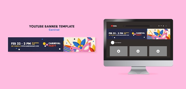 Modello di banner youtube per l'intrattenimento di carnevale