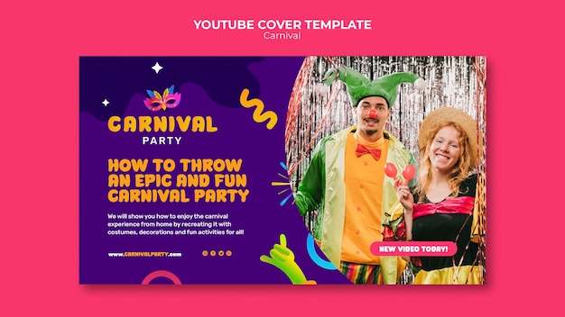 PSD gratuito modello di copertina di youtube per l'intrattenimento di carnevale