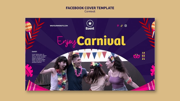 PSD gratuito modello di copertina di facebook per l'evento del carnevale