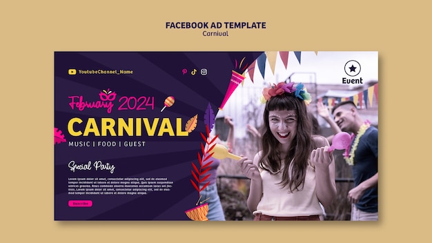 PSD gratuito modello di facebook per l'evento del carnevale