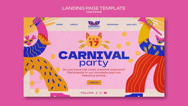 Modello di pagina di destinazione dell'evento del carnevale