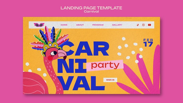 Free PSD carnival event landing page template