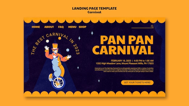 PSD gratuito modello di pagina di destinazione del festival di carnevale