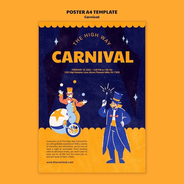 PSD gratuito modello del manifesto del festival di carnevale