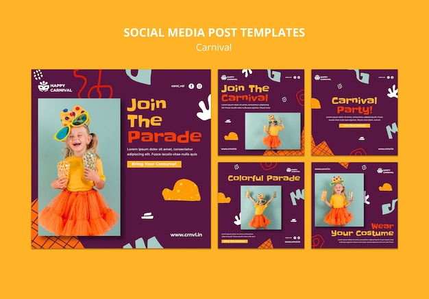 Modello di design piatto di post di instagram di carnevale