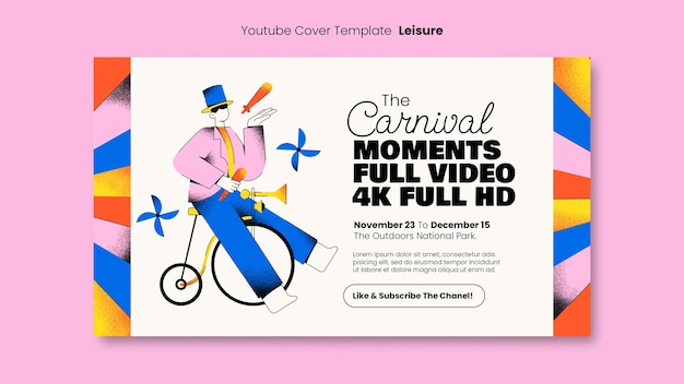 PSD gratuito modello di copertina di youtube di carnevale