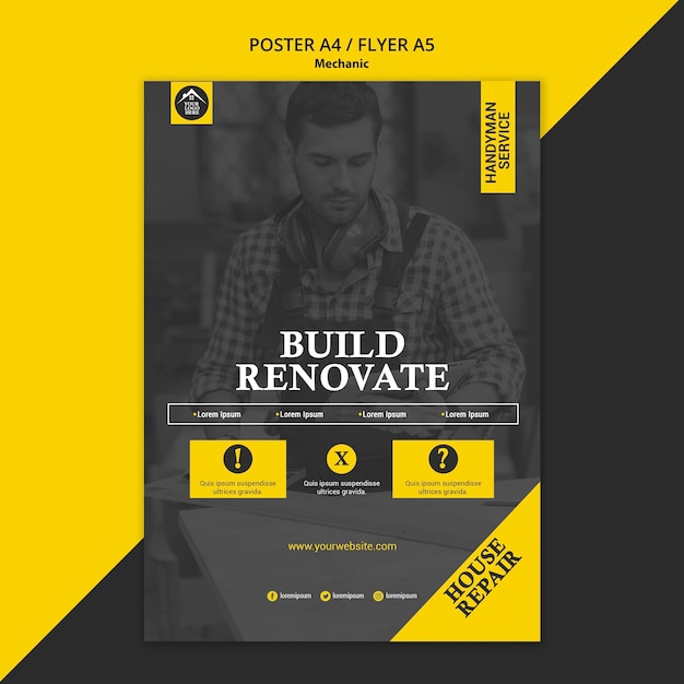 Carpenter manual worker build and renovate poster