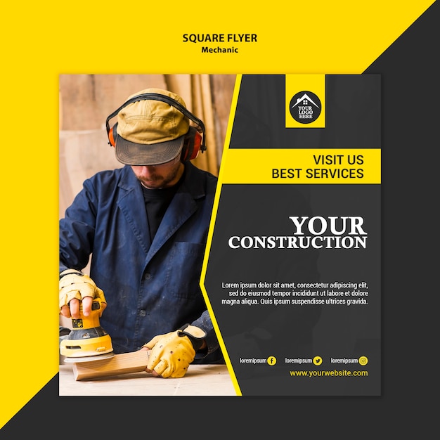 Free PSD carpenter manual worker handyman square flyer