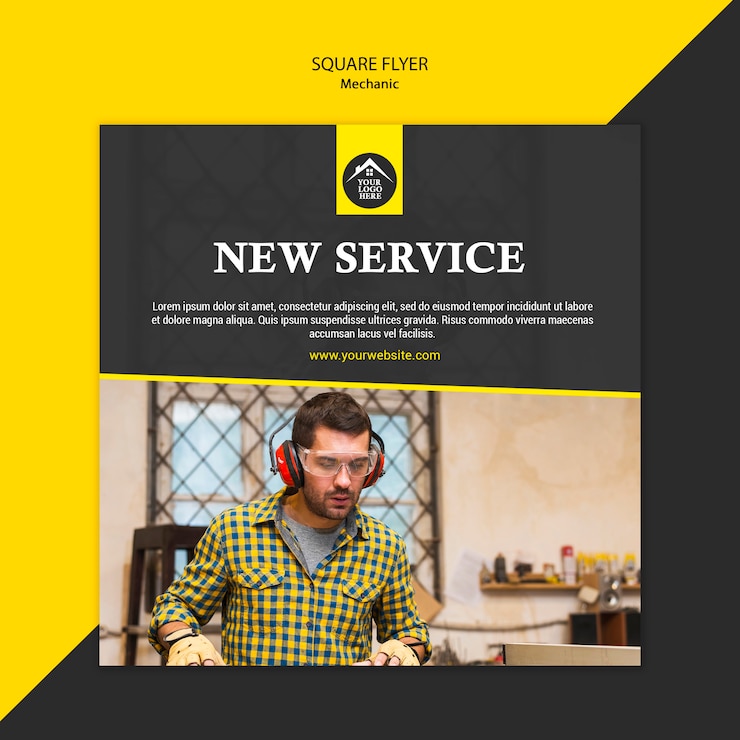 Free PSD carpenter manual worker new service square flyer