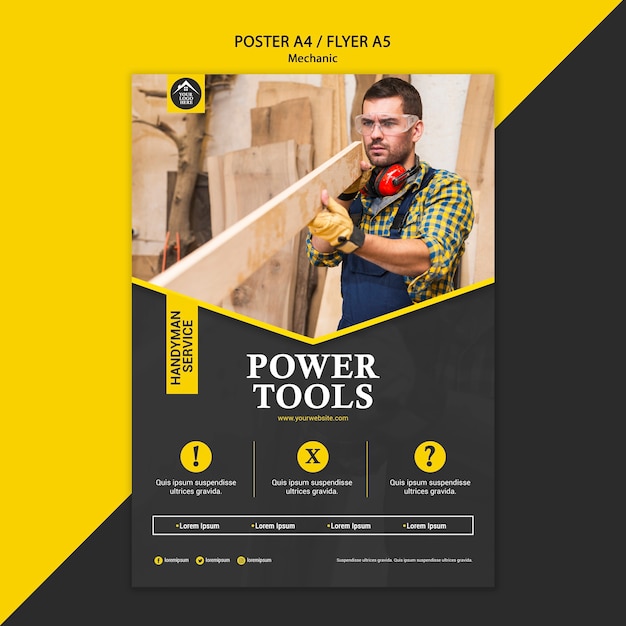 Carpenter manual worker power tools poster