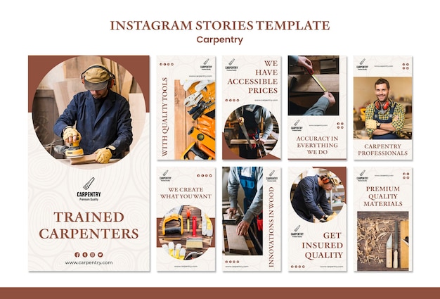 Free PSD carpentry concept instagram stories template