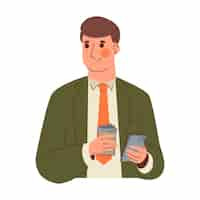 Бесплатный PSD Иллюстрация персонажа мультфильма, пьющего кофе