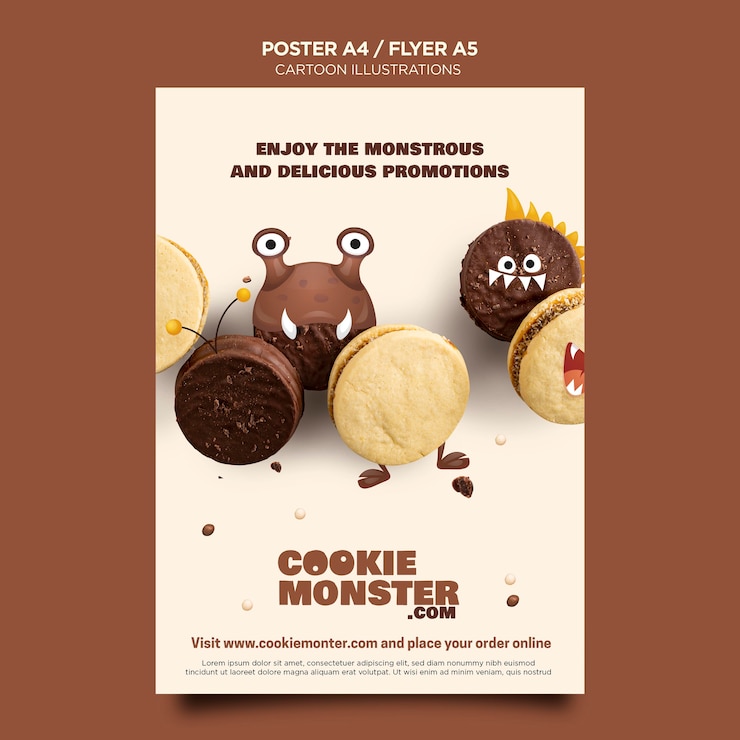 Free PSD cartoon illustrations cookie poster template