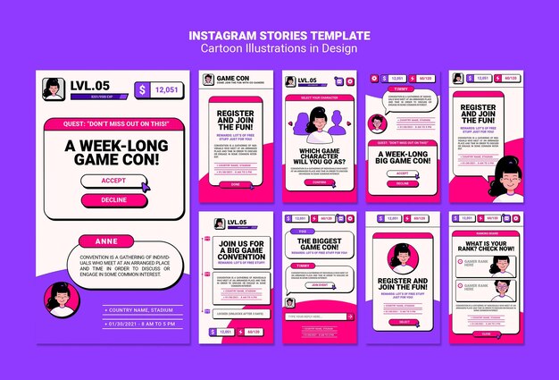 Cartoon illustrations instagram stories template