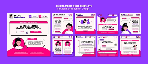 Cartoon illustrations social media post template