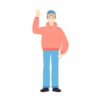 무료 PSD cartoon people waving illustration