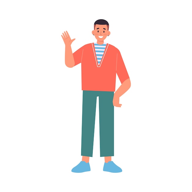 無料PSD cartoon people waving illustration