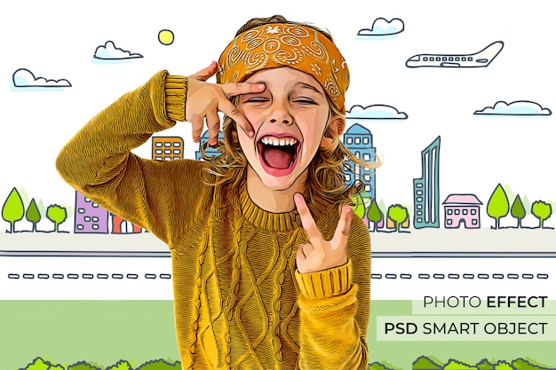 PSD gratuito effetto foto a cartone animato