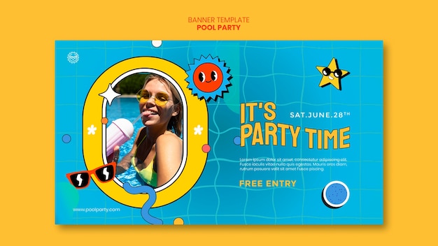 Cartoon style pool party banner template