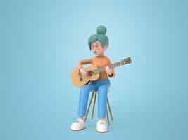 Free PSD cartoon women play guitar