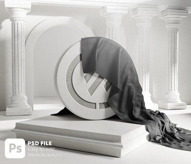 Download Premium PSD | Gold logo mockup unveil red cloth cover from round black stone classic colums pillars