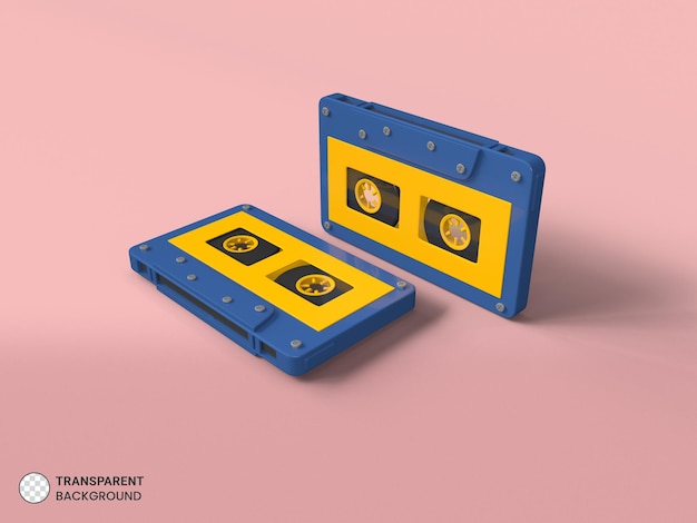 Free PSD cassette tape icon isolated 3d render illustration