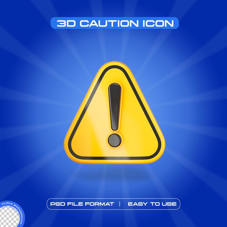 मुफ़्त PSD caution symbol icon isolated 3d render illustration