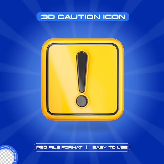 Free PSD caution symbol icon isolated 3d render illustration