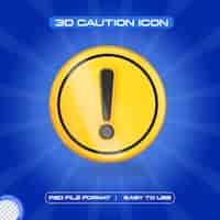 Free PSD caution symbol icon isolated 3d render illustration