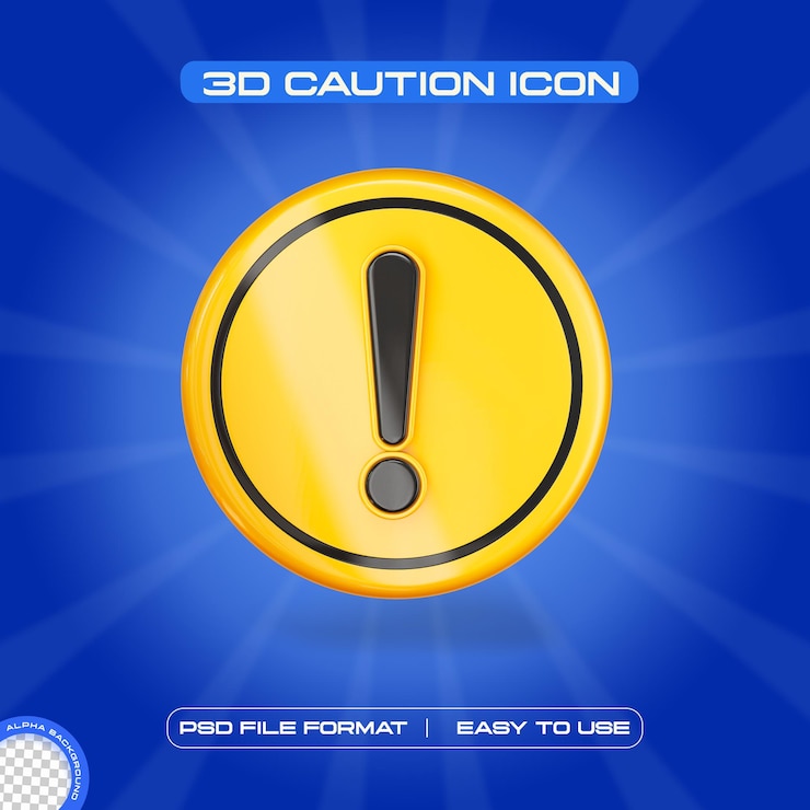 Free PSD caution symbol icon isolated 3d render illustration