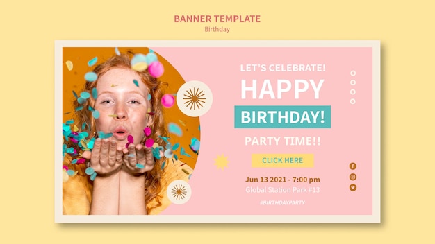 PSD gratuito celebrare il modello di banner orizzontale di compleanno