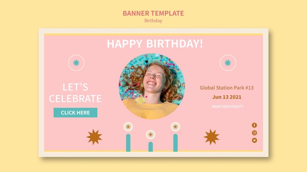 Free PSD celebrate birthday horizontal banner