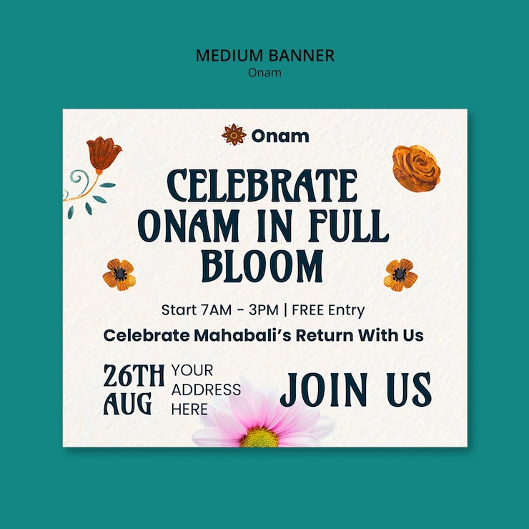 मुफ़्त PSD celebrate onam in full bloom festival announcement