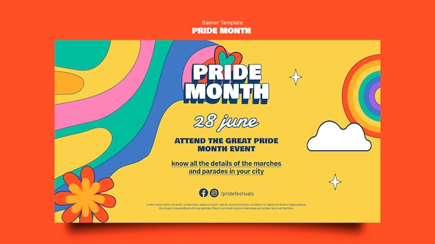 Бесплатный PSD Шаблон горизонтального баннера празднования месяца гордости