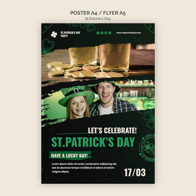 PSD gratuito festeggia st. modello di poster per il giorno di san patrizio