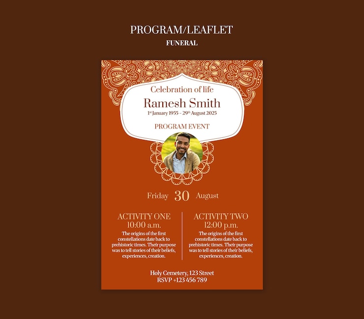 Бесплатный PSD celebration of life funeral program flyer