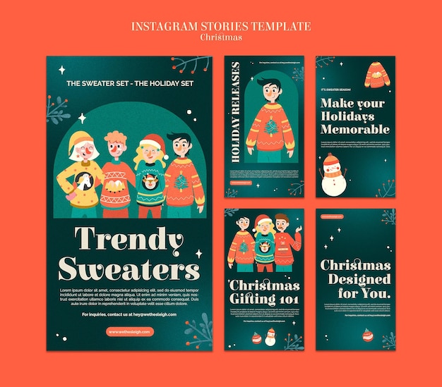 Free PSD celebrational sweater season ig stories set