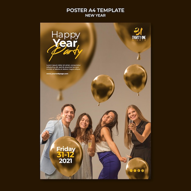 PSD gratuito modello di stampa verticale celebrativo del nuovo anno