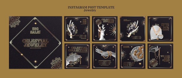 PSD gratuito post su instagram di gioielli in stile celeste