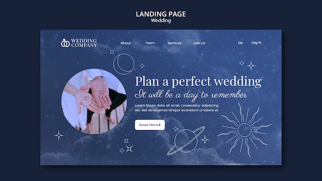 無料PSD 天体の結婚式のお祝いのランディングページ