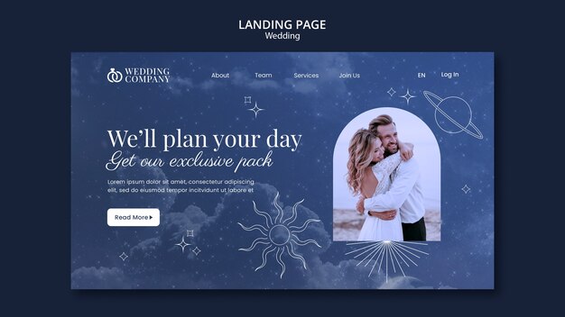 天体の結婚式のお祝いのWebテンプレート