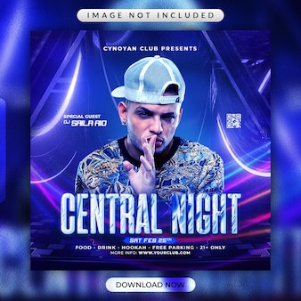 Central night party flyer or social media banner template