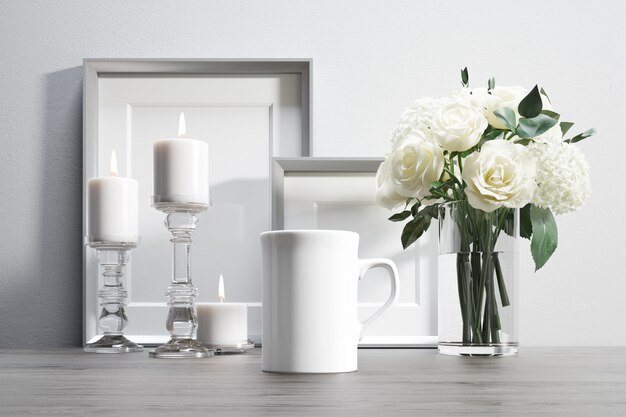 ceramic mug with flowers and decorative elements