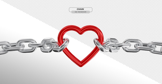 Free PSD chain in 3d realistic render with heart on transparent background