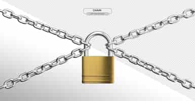 Free PSD chain in 3d realistic render with padlock on transparent background
