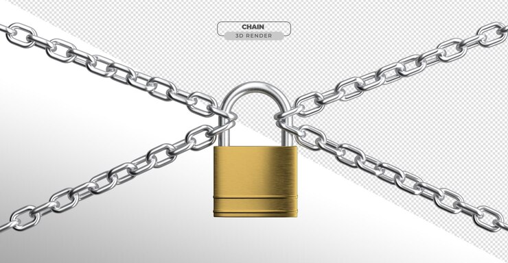 मुफ़्त PSD chain in 3d realistic render with padlock on transparent background