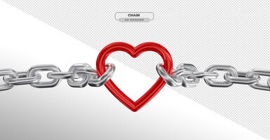 chain in 3d realistic render with heart on transparent background
