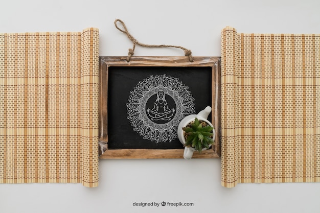 Chalkboard framed by bamboocloths